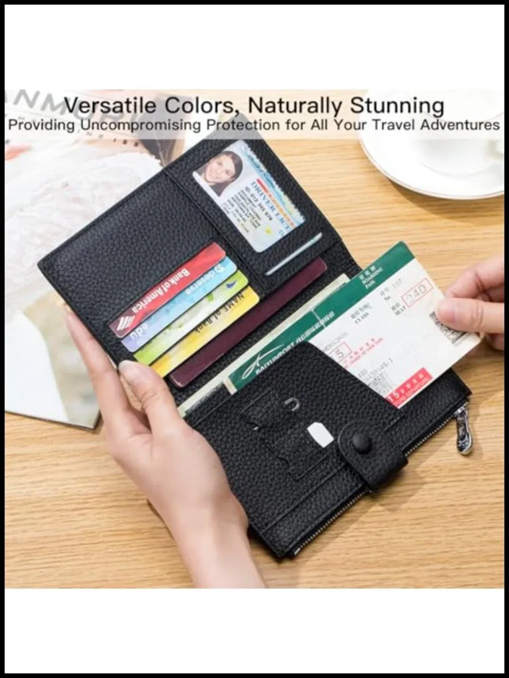Genuine Leather RFID Blocking Passport Holder with Zipper Pocket, Travel